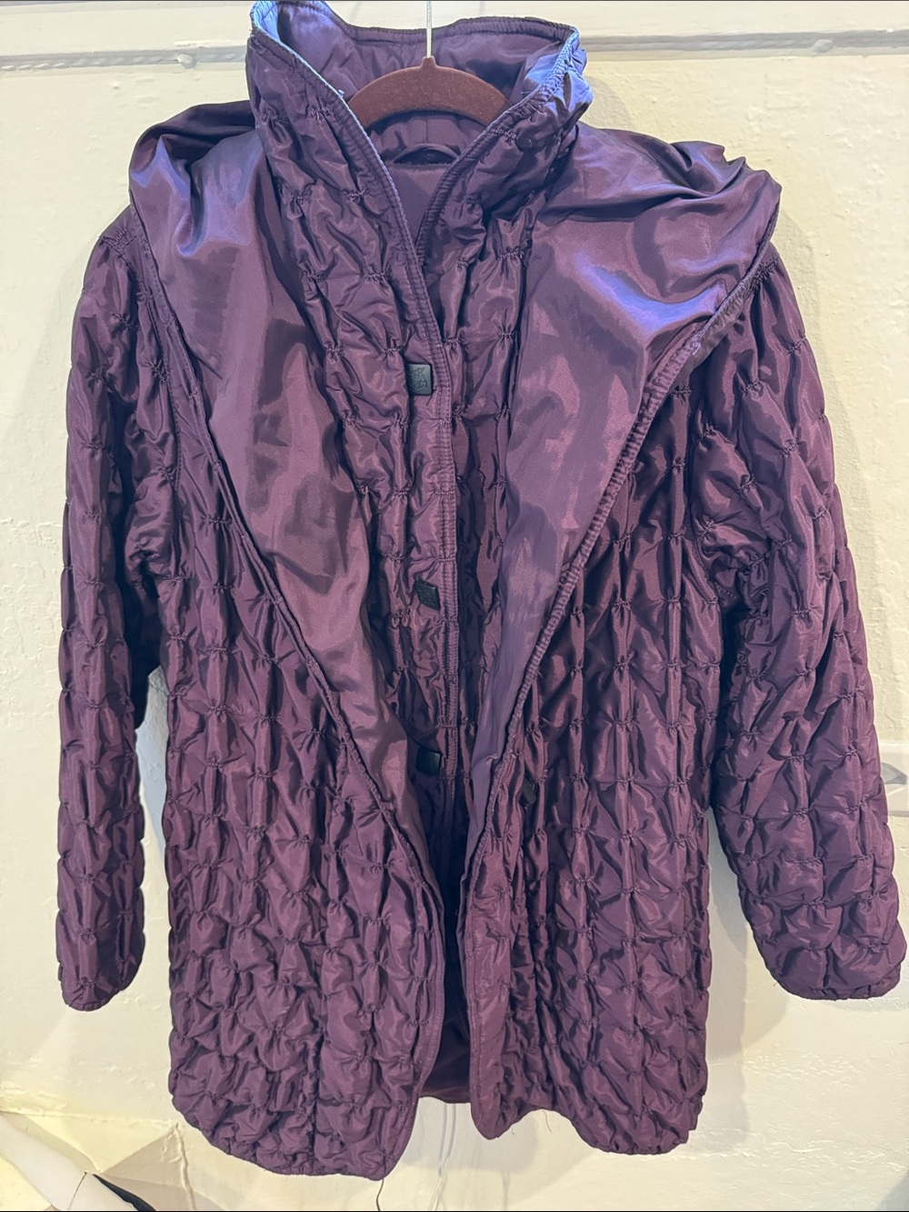 MycraPac Reversible Quilted or Smooth Purple Hooded Rain Jacket